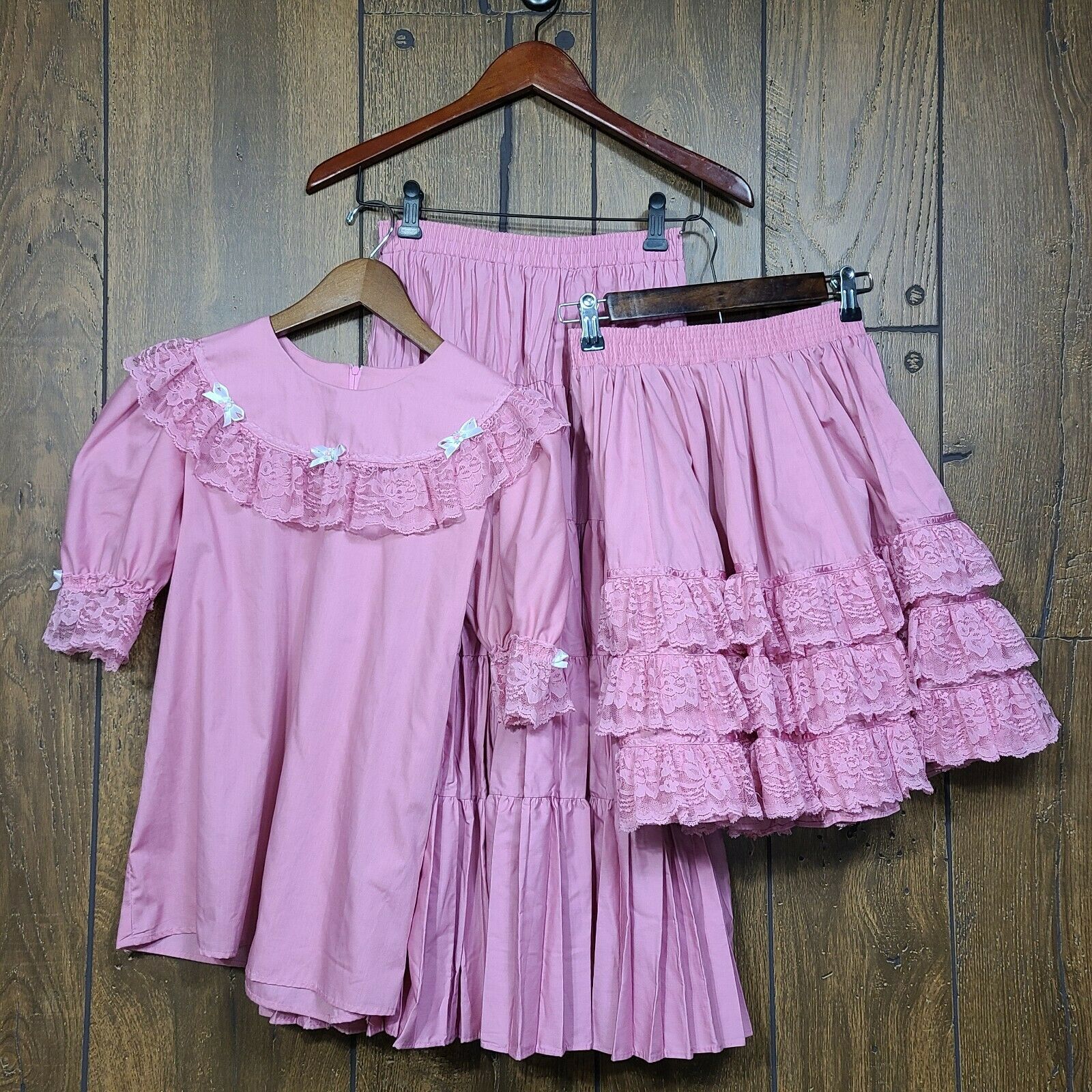 Square Dance Outfit Skirt Blouse Dusty Rose Lace Trim Partners Please Malco READ