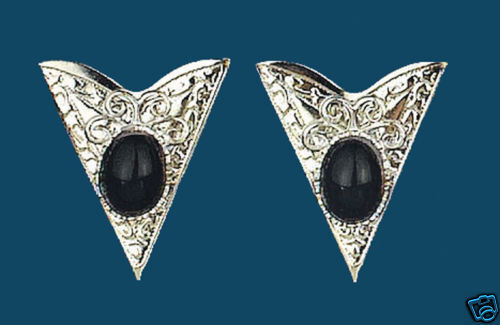 NEW! Western Collar Tips - Silver with Black Stones - Screw On