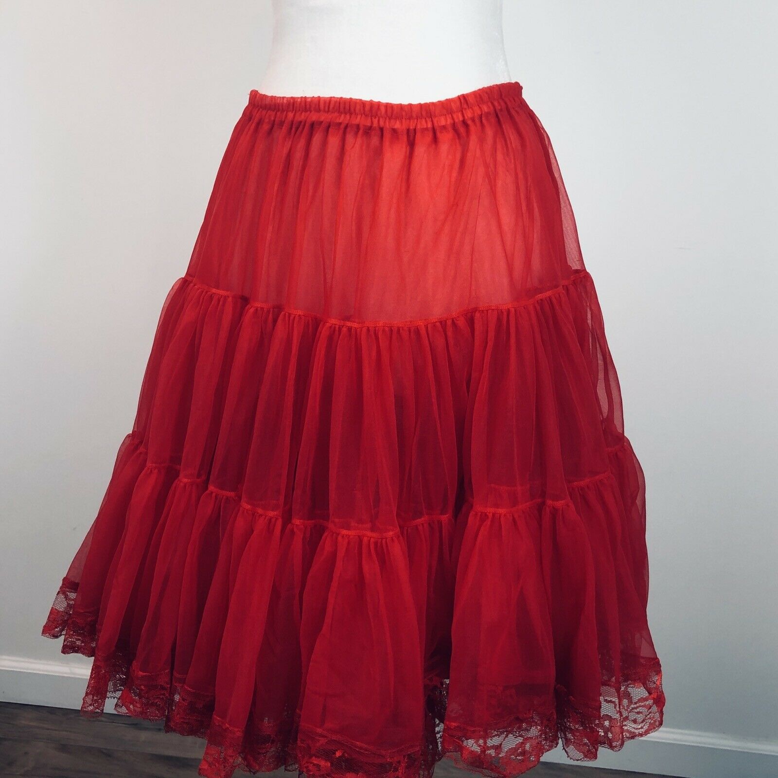 Square Dance Petticoat Red Softy Malco Modes #580 2 Layer Lace Hem 22”