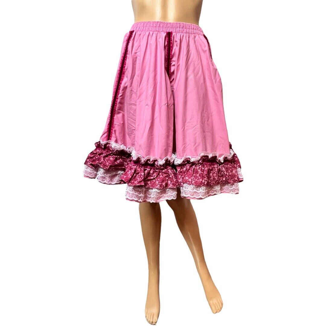 Partners Please by Malco Modes Square Dance Skirt Sz M Pink Floral Layered Lace
